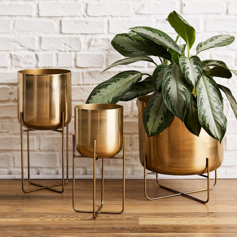 Spun Metal Standing Planters Brass west elm United Kingdom